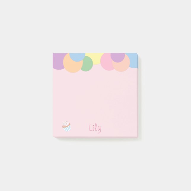 Birthday Balls with Name and Cupcake Post-it Notes (Front)