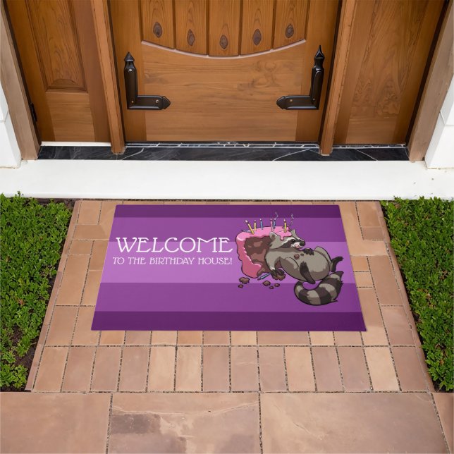 Birthday Bandana Funny Raccoon Cake Cartoon Doormat (Outdoor)