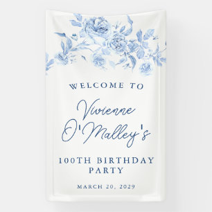 Birthday Banner 100th Birthday Party Blue Floral