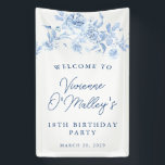 Birthday Banner 18th Birthday Party Blue Floral<br><div class="desc">Welcome your guests in style with this blue floral custom welcome banner. All text is editable.</div>
