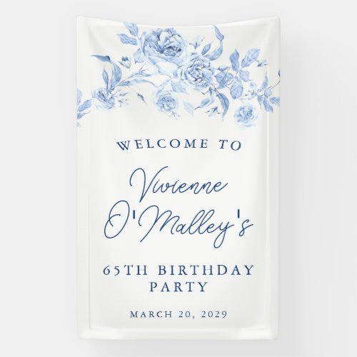 Birthday Banner 65th Birthday Party Blue Floral
