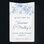 Birthday Banner 80th Birthday Party Blue Floral<br><div class="desc">Welcome your guests in style with this blue floral custom welcome banner. All text is editable.</div>