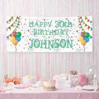 Birthday Banner with Green Text and Confetti