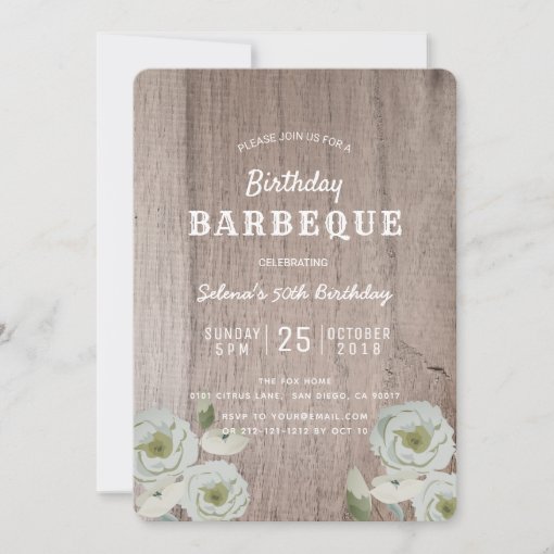 Birthday Barbeque BBQ Party Roses Wood Invitation Zazzle