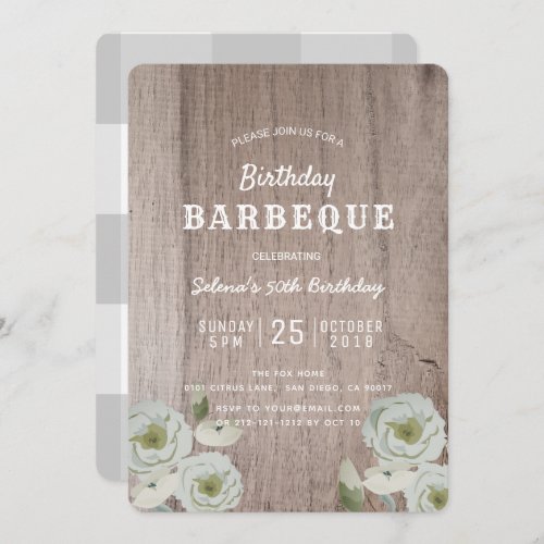 Birthday Barbeque BBQ Party Roses Wood Invitation