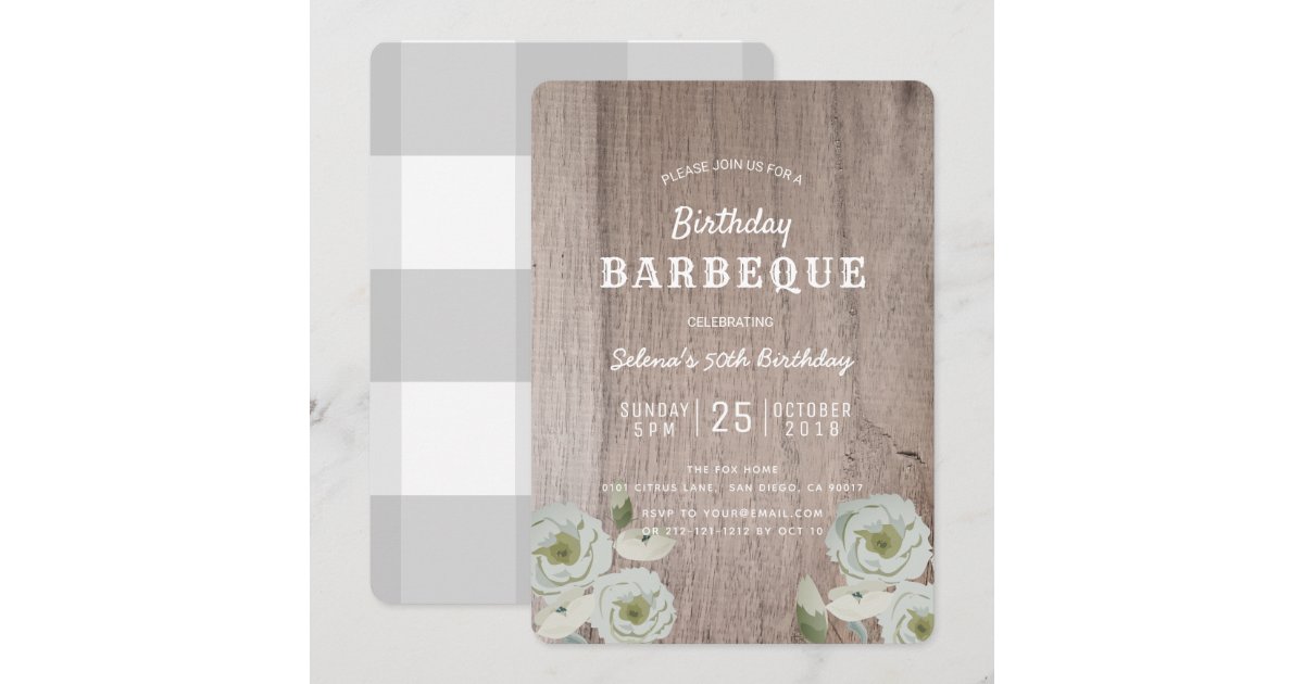 Birthday Barbeque BBQ Party Roses Wood Invitation Zazzle