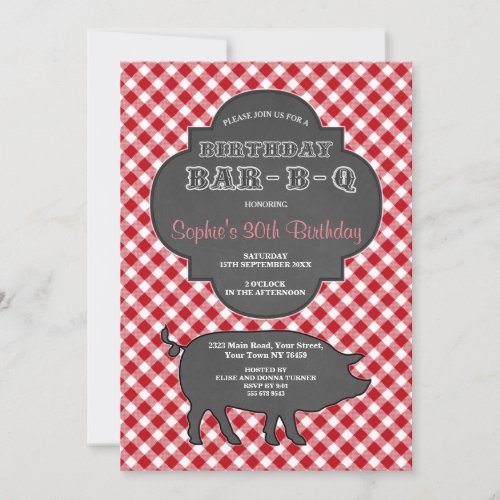 Birthday BARBEQUE Chalk Red Gingham Invitation