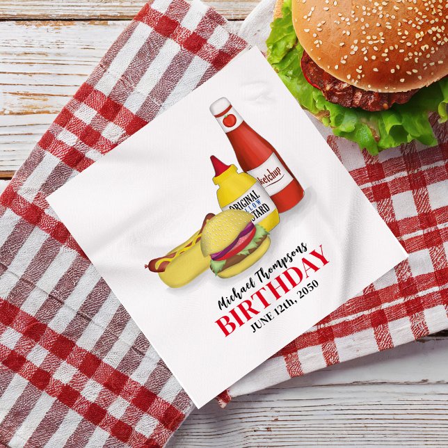 Birthday Barbeque Party BBQ Custom Napkins (Birthday BBQ custom personalized party napkin.)