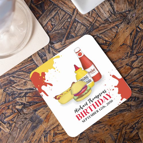 Birthday Barbeque Party Outdoor Picnic Square Paper Coaster
