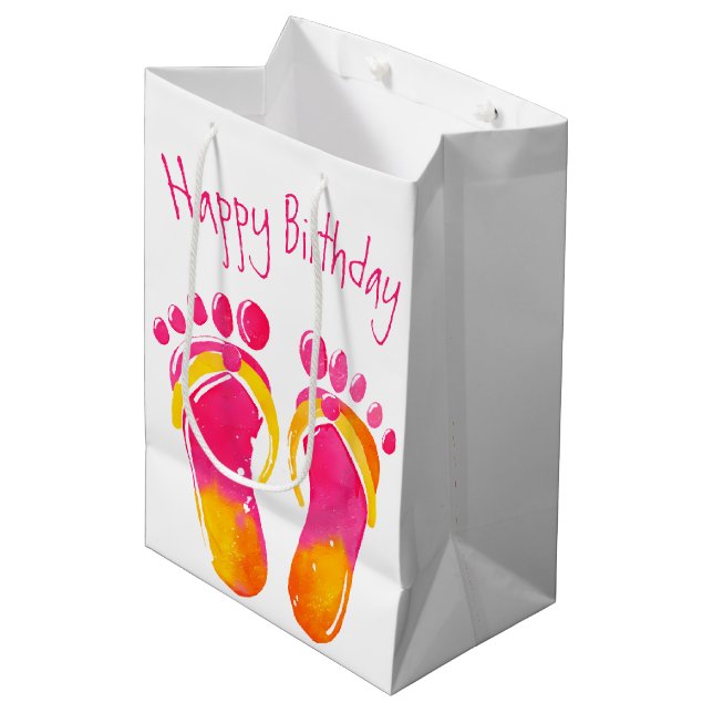 Birthday Bare Feet and Flip-flops Medium Gift Bag (Front Angled)