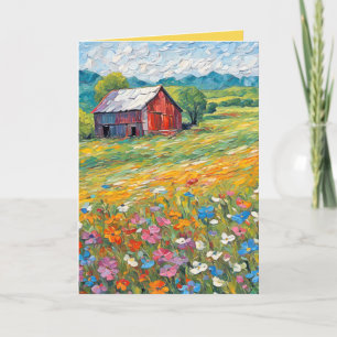Birthday Barn In Wildflower Field Card