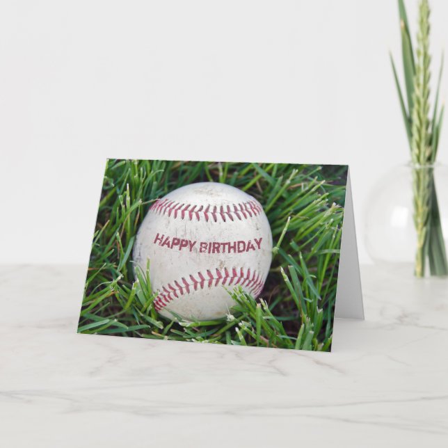 Birthday Baseball In Grass Card (Front)