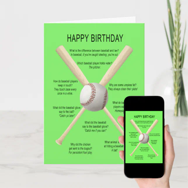 Birthday baseball jokes card Zazzle