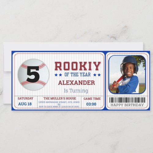 Birthday Baseball Ticket PHOTO Invitation