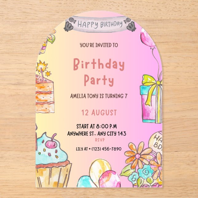 Birthday Bash Acrylic Invitations (Front)