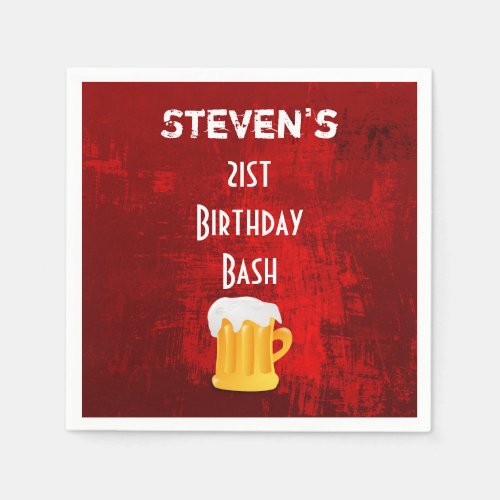 Birthday Bash Beer Mug on Grunge Red Abstract Napkins