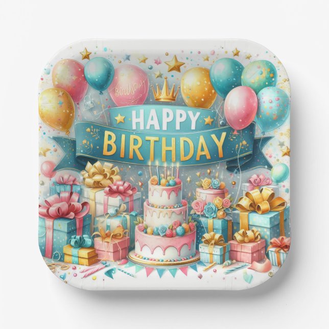 Birthday Bash Bliss Paper Plates (Front)