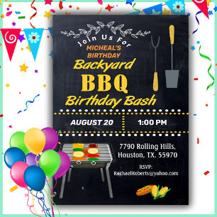 Birthday Bash Chalkboard Backyard Barbecue Invita Invitation