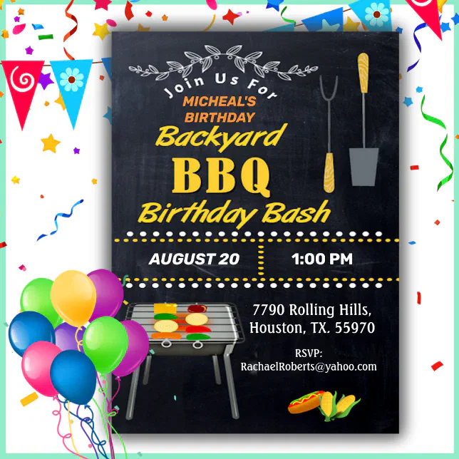 Birthday Bash Chalkboard Backyard Barbecue Invita Invitation Zazzle