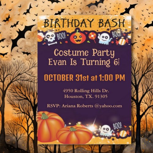 Birthday Bash Kids Halloween Party Invitation