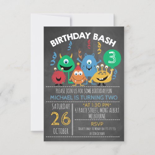 Birthday Bash Monster Birthday Invitation