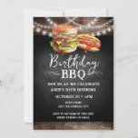 Birthday BBQ 50th Birthday Invitation<br><div class="desc">Birthday BBQ Invitations. Easy to personalize. All text is adjustable and easy to change for your own party needs. String lights rustic background elements. Fun Chalkboard swirls and flourishes. Watercolor hamburger and hotdog graphics. Invitations for him. Bar or backyard BBQ birthday design. Any age,  just change the text.</div>