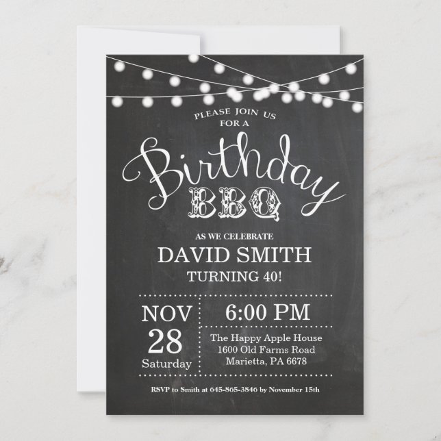 Birthday BBQ Invitation 40th Birthday Chalkboard (Front)