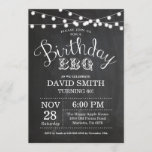 Birthday BBQ Invitation 60th Birthday Chalkboard<br><div class="desc">Birthday BBQ Invitation. 60th Birthday Invitation Chalkboard Background with String Lights. 13th 15th 16th 18th 20th 21st 30th 40th 50th 60th 70th 80th 90th 100th, Any age. Adult Birthday. Woman or Man Male Birthday Party. For further customization, please click the "Customize it" button and use our design tool to modify...</div>