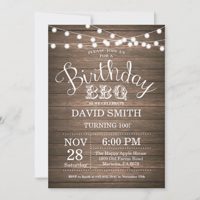 Birthday BBQ Invitation Rustic 100th Birthday (Front)