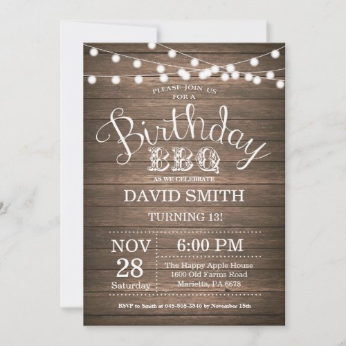 Birthday BBQ Invitation Rustic 13th Birthday