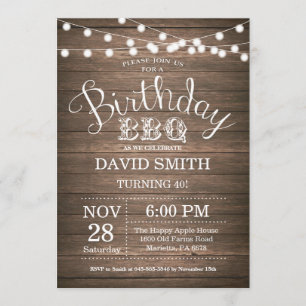Birthday BBQ Invitation Rustic 40th Birthday