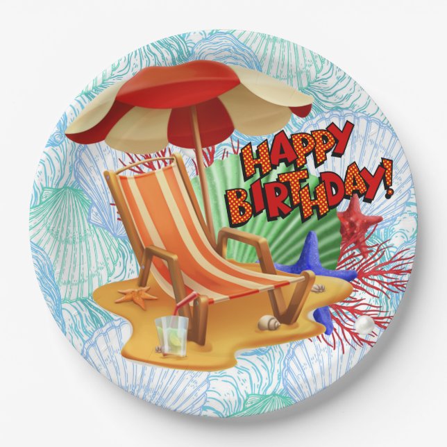 Birthday Beach Bash  Paper Plates (Front)