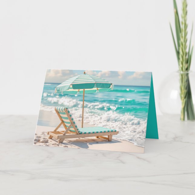 Birthday Beach Chaise Lounge On White Sand Card (Front)