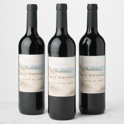Birthday beach coastal elegant wine label