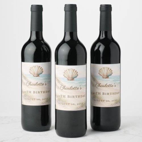 Birthday beach coastal shell wine label