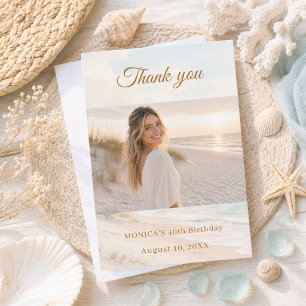 Birthday beach coastal summer photo thank you card