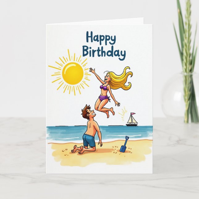 Birthday Beach Fun Card (Front)