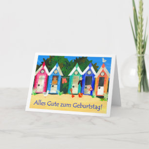 Birthday Beach Huts Card - German Greeting