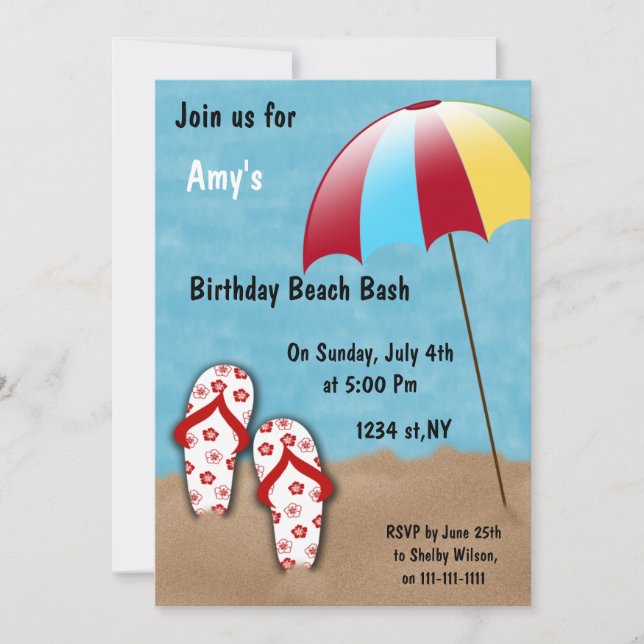 Birthday Beach Party Invitations (Front)