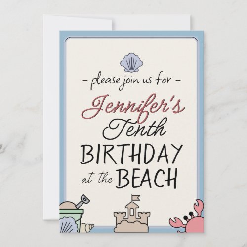 Birthday Beach Party Kid Cute Sandcastle Crab Pail Invitation