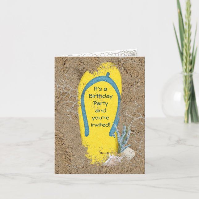 Birthday Beach Party Letterpress Thank You Card (Front)