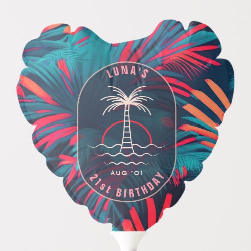 Birthday Beach party Palm tree leaves sunset Balloon