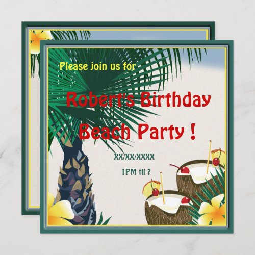Birthday Beach Picnic Party Coconut Drink Invitation