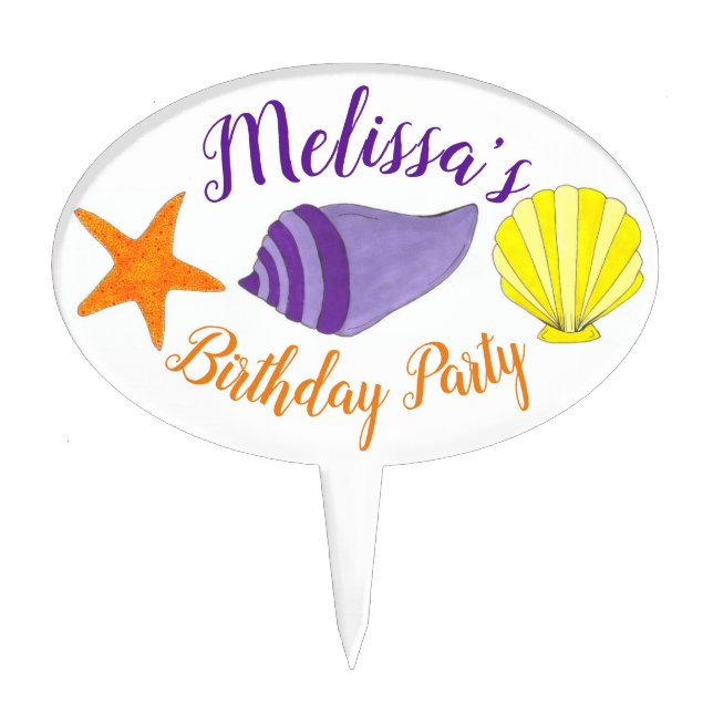Birthday Beach Pool Party Summer Seashells Cake Topper (Front)