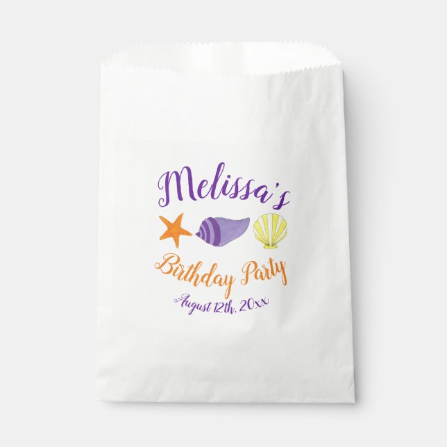 Birthday Beach Pool Party Summer Seashells Favor Bag (Front)