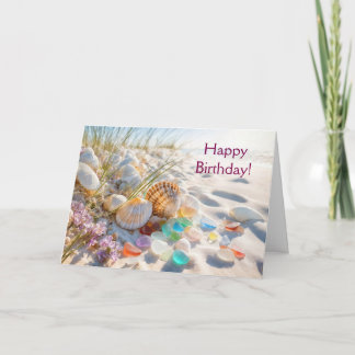 Birthday Beach Sea Glass and Shells by the Ocean Card