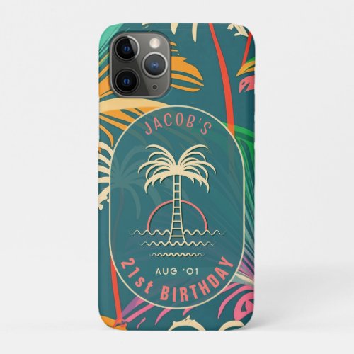 Birthday Beach tropical palm Tree beach sunset iPhone 11 Pro Case