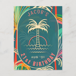 Birthday Beach tropical palm Tree beach sunset Postcard