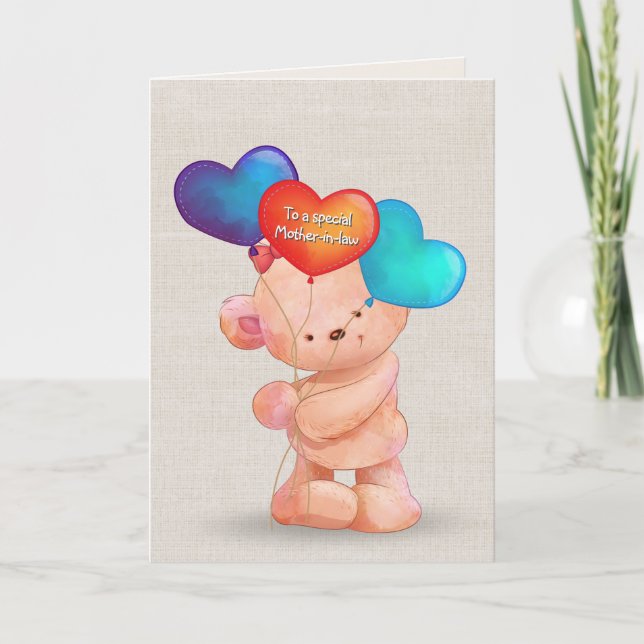 Birthday Bear and Balloons for Mother-in-law Card (Front)