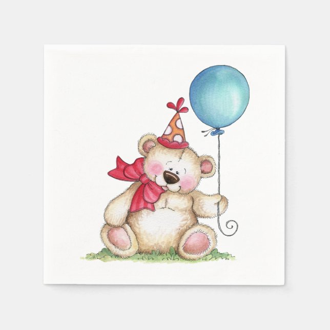 Birthday Bear Ballooon Paper Napkins (Front)